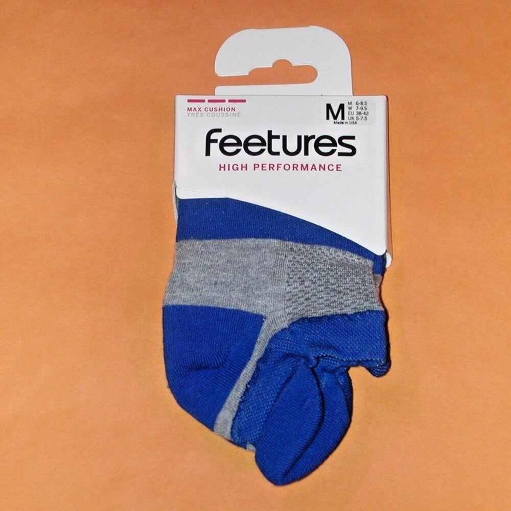 Feetures High Performance Max Cushion No Show Tab Unisex Socks Women's M - Blue